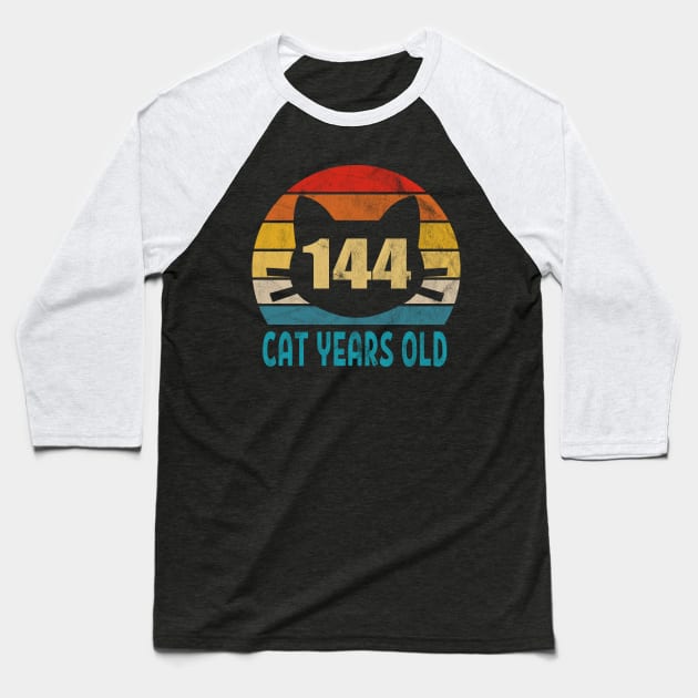 144 Cat Years Old Retro Style 32nd Birthday Gift Cat Lovers Baseball T-Shirt by Blink_Imprints10